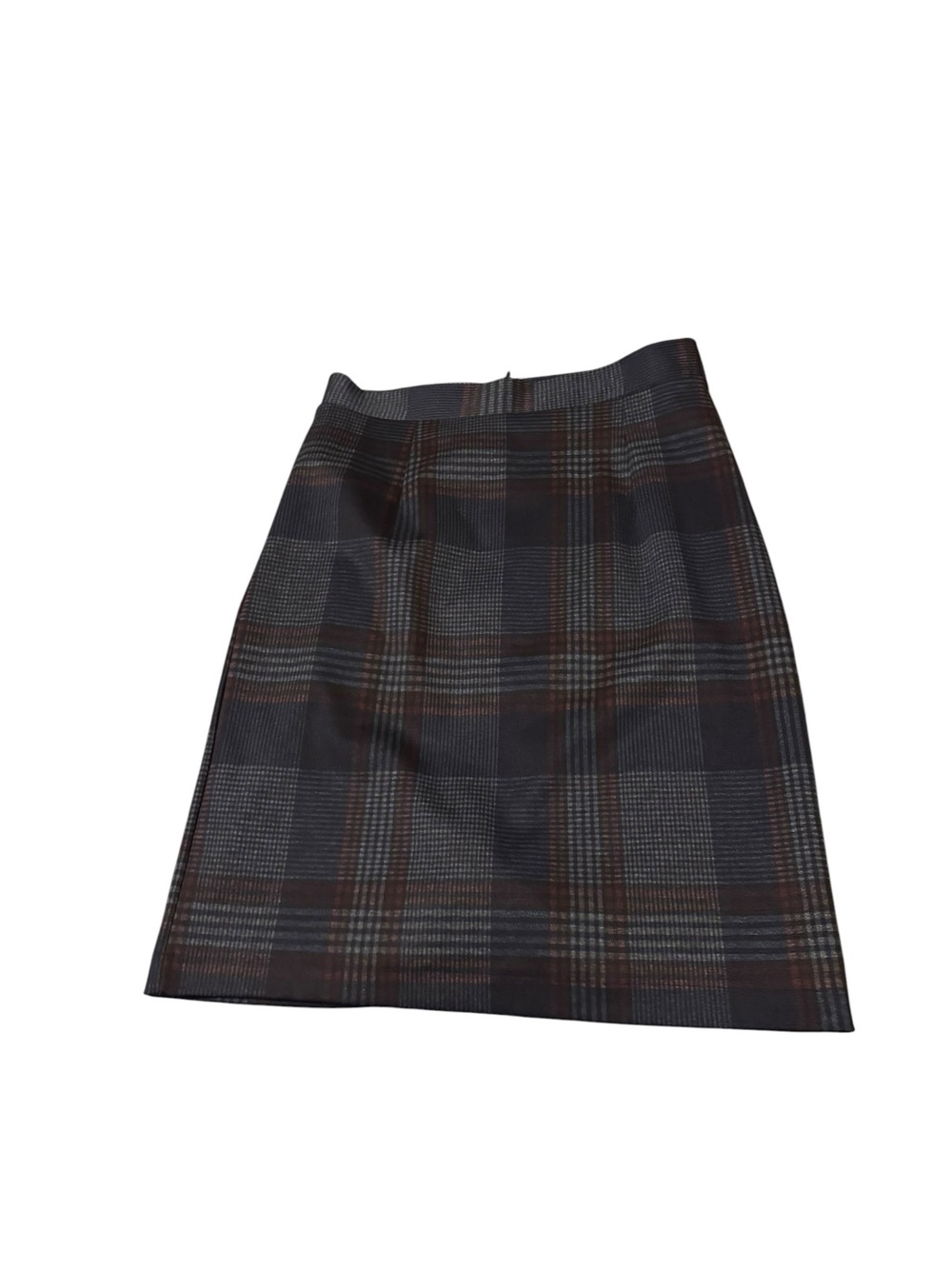 French Grey Charcoal/Brown/Grey Plaid Pencil Skirt Size Medium